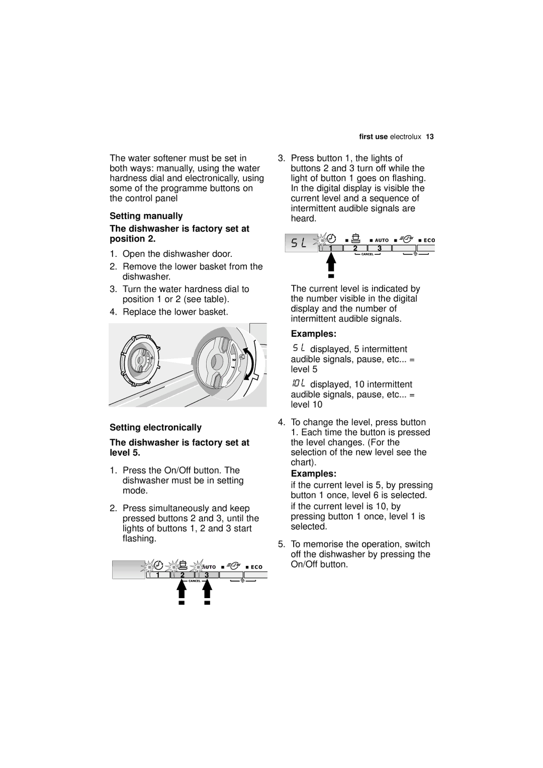 Electrolux ESL 46010 user manual Setting manually, Setting electronically, Examples 