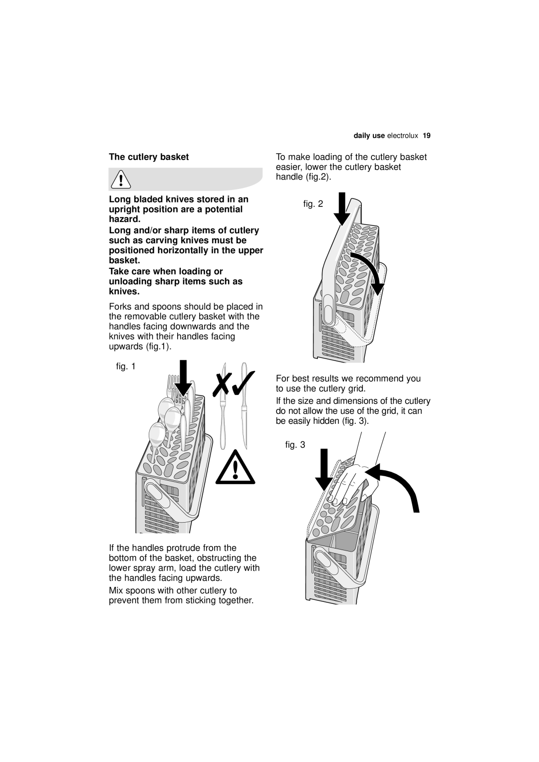 Electrolux ESL 46010 user manual Cutlery basket 