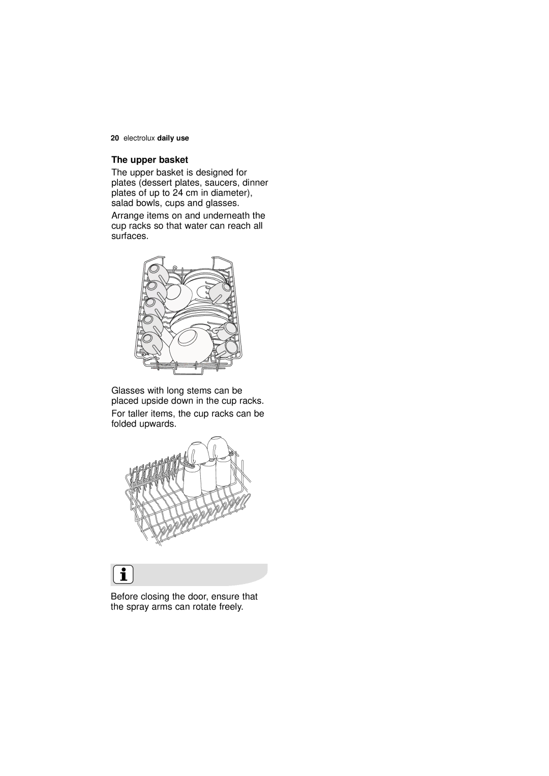 Electrolux ESL 46010 user manual Upper basket 