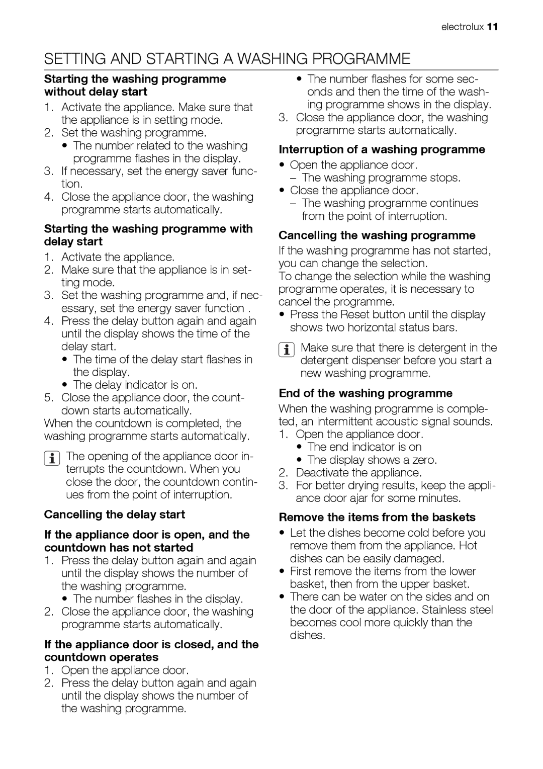 Electrolux ESL 46510 user manual Setting and Starting a Washing Programme 