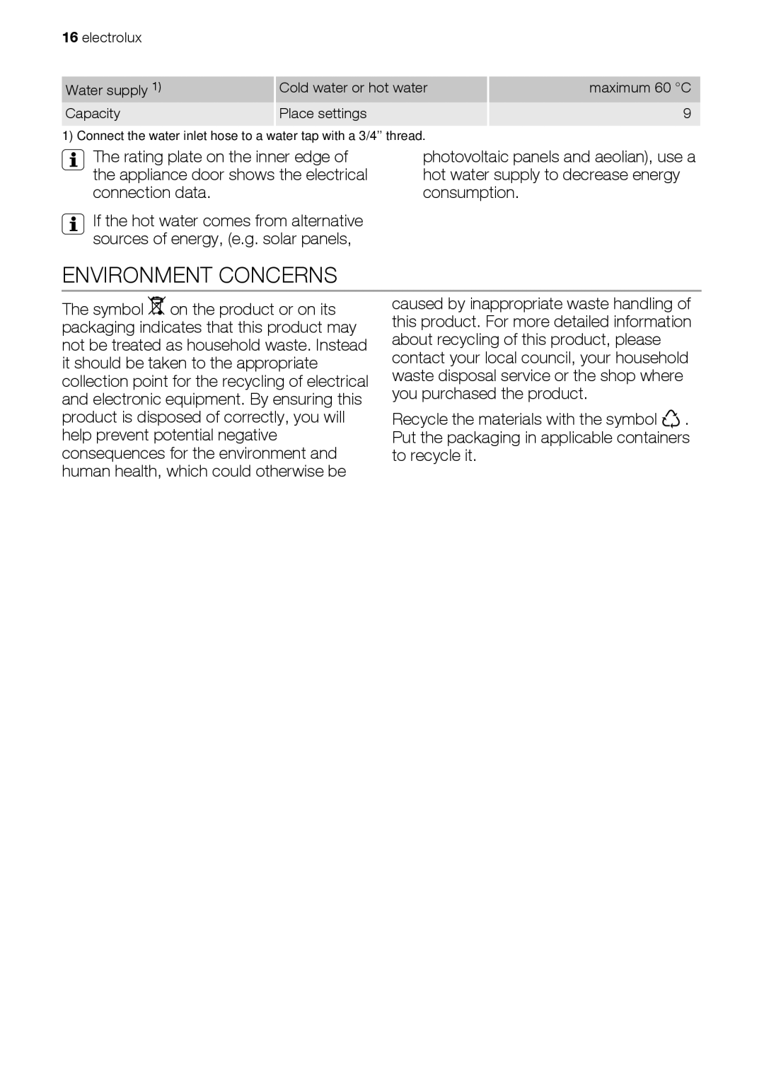 Electrolux ESL 46510 user manual Environment Concerns 