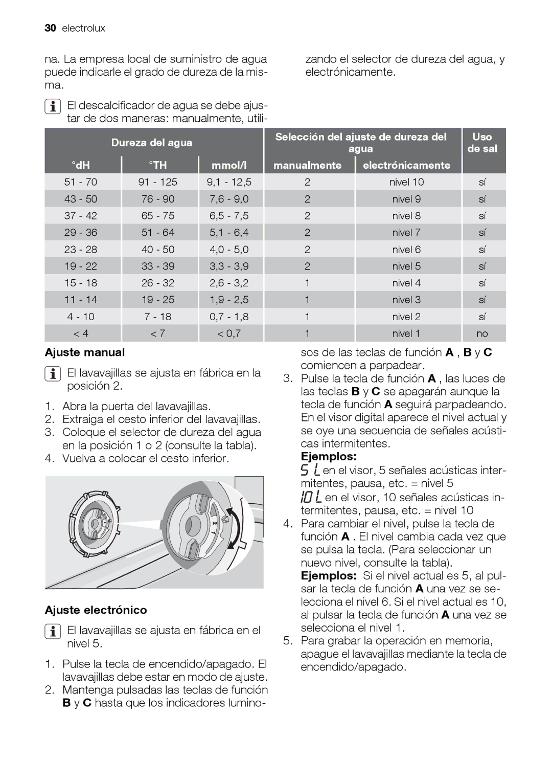 Electrolux ESL 47020 user manual Ajuste manual, Ajuste electrónico, Ejemplos 