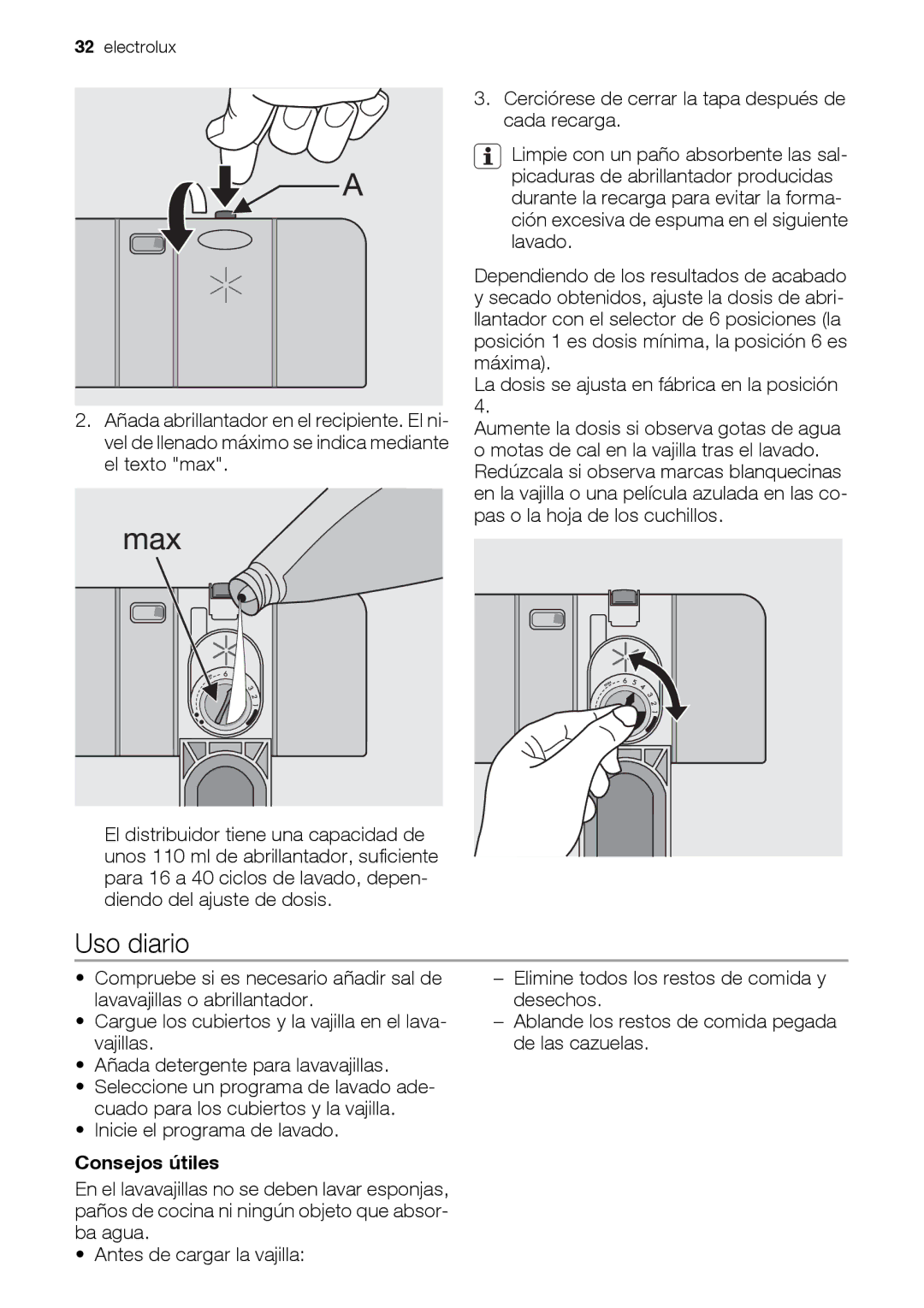 Electrolux ESL 47020 user manual Uso diario, Consejos útiles 