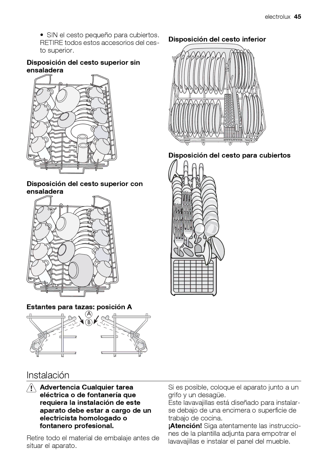 Electrolux ESL 47020 user manual Instalación 