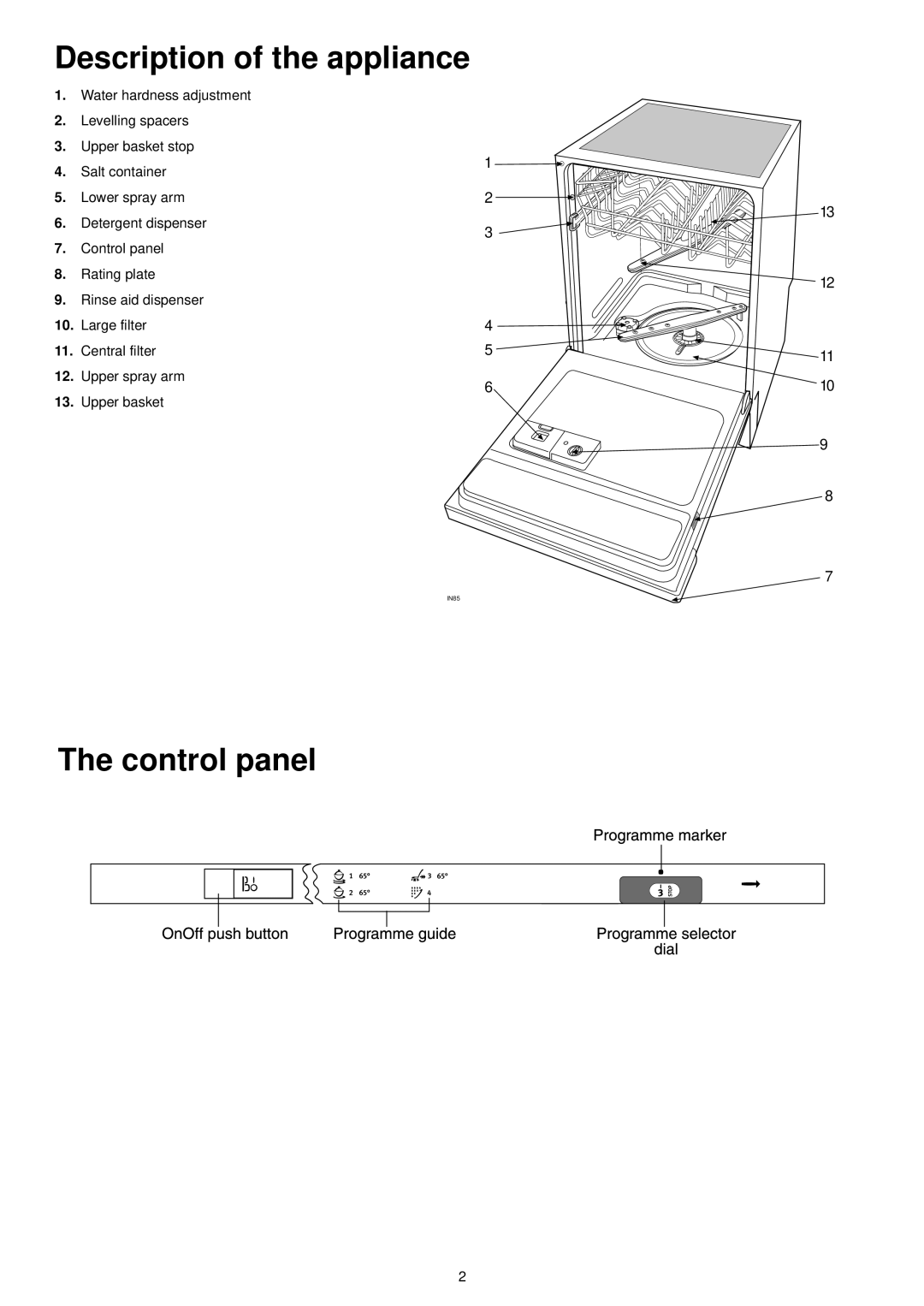 Electrolux ESL 6114 manual Description of the appliance, Control panel 