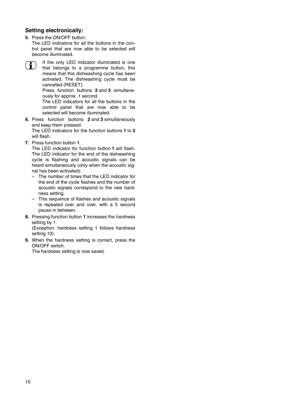 Electrolux ESL 6225 manual Setting electronically 