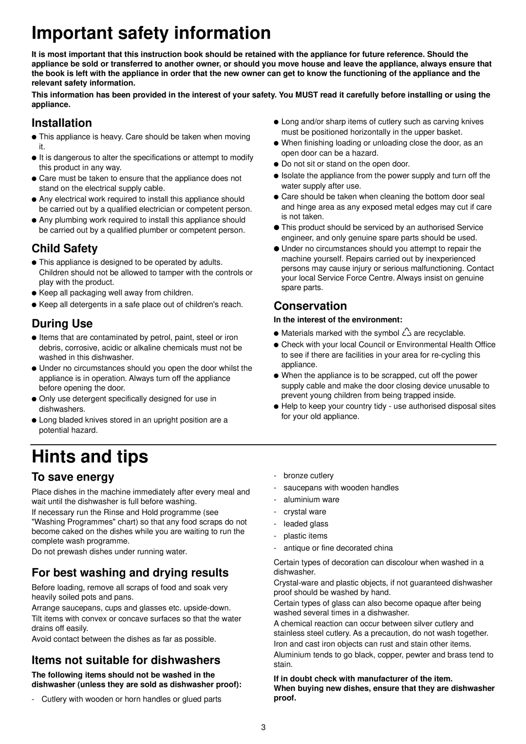 Electrolux ESL 624 manual Important safety information, Hints and tips 