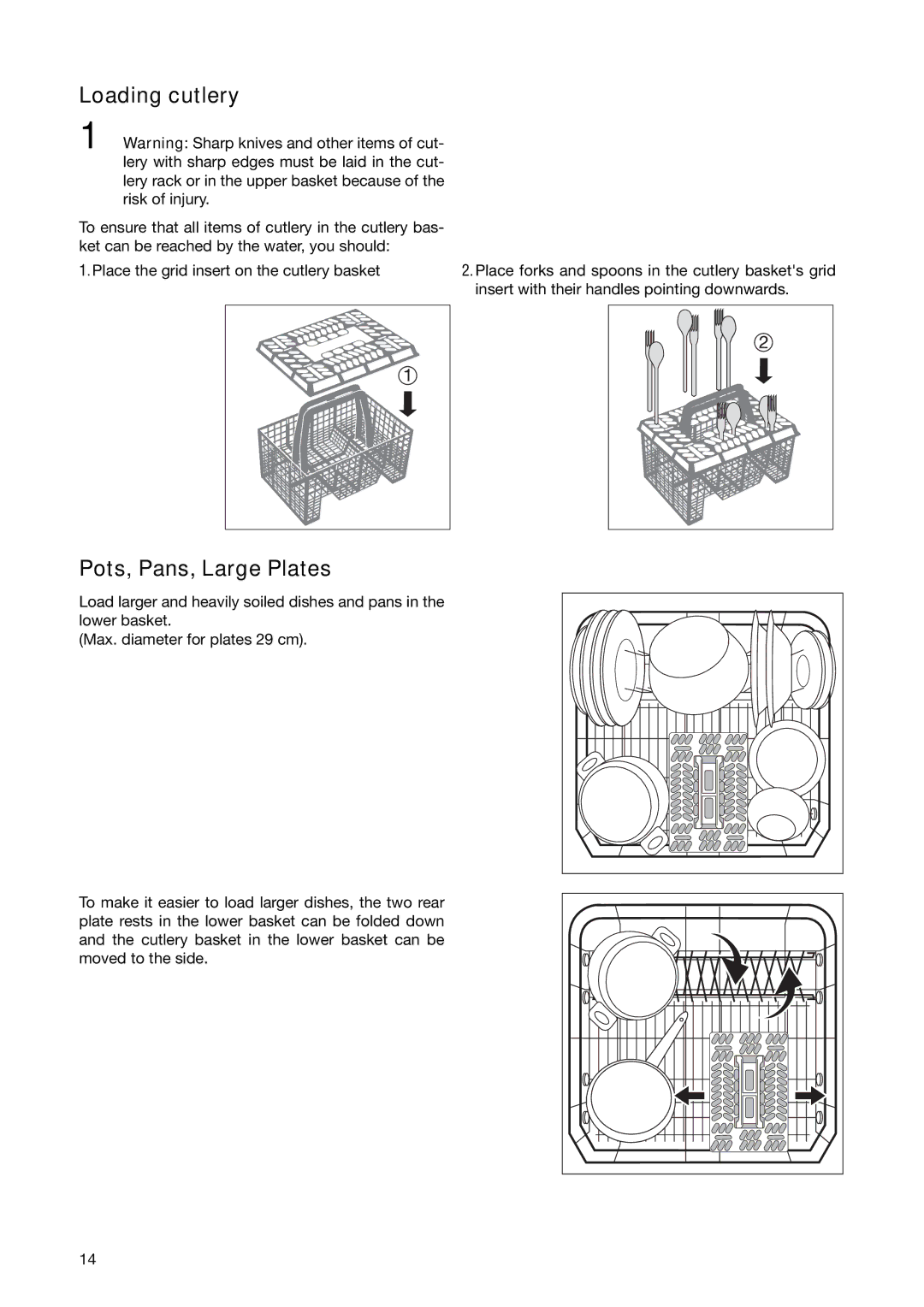 Electrolux ESL 6251 manual Loading cutlery, Pots, Pans, Large Plates 