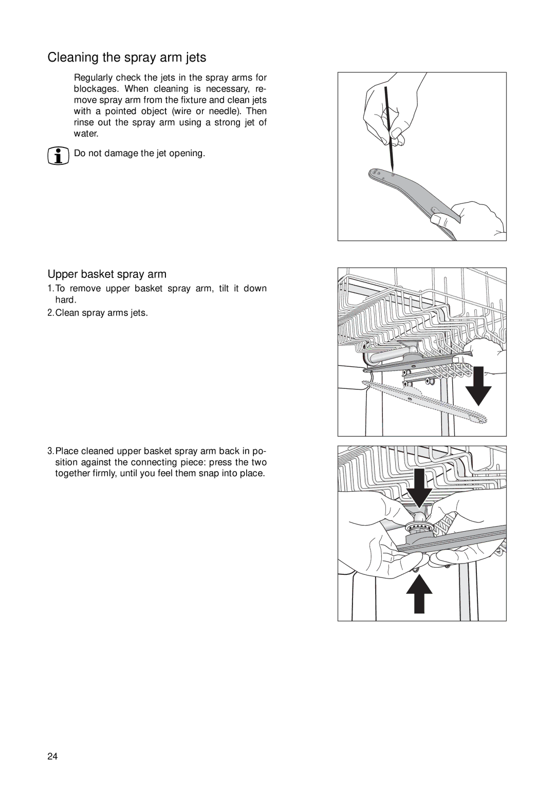 Electrolux ESL 6251 manual Cleaning the spray arm jets, Upper basket spray arm 