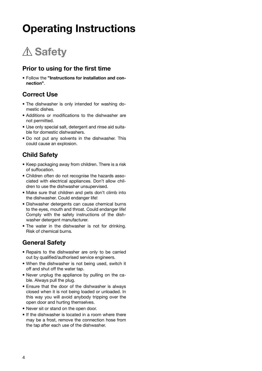 Electrolux ESL 6251 manual Prior to using for the first time, Correct Use, Child Safety, General Safety 