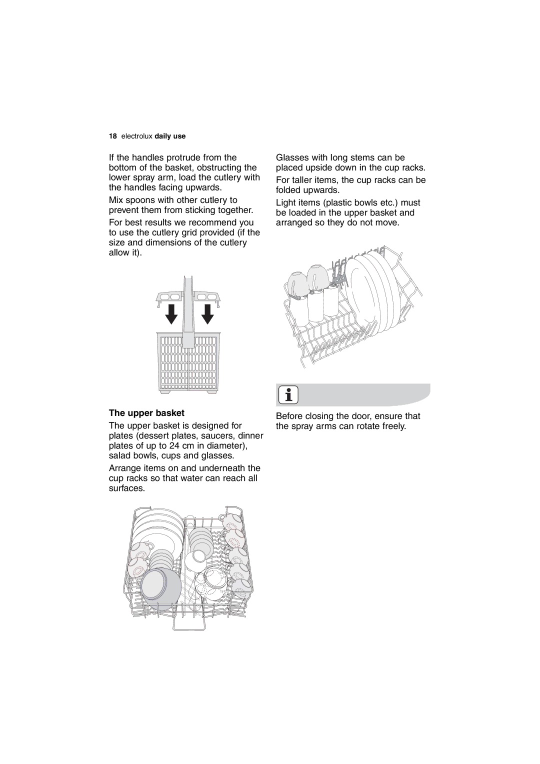 Electrolux ESL 63010 user manual Upper basket 