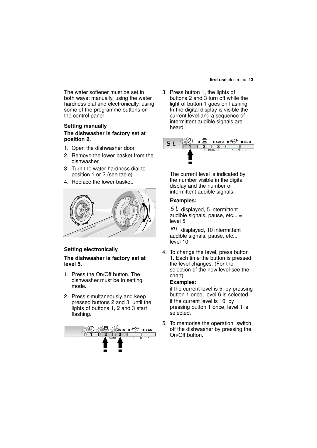 Electrolux ESL 66010 user manual Setting manually, Setting electronically, Examples 