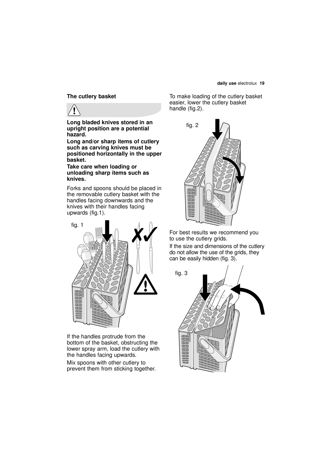 Electrolux ESL 66010 user manual Cutlery basket, Handle 