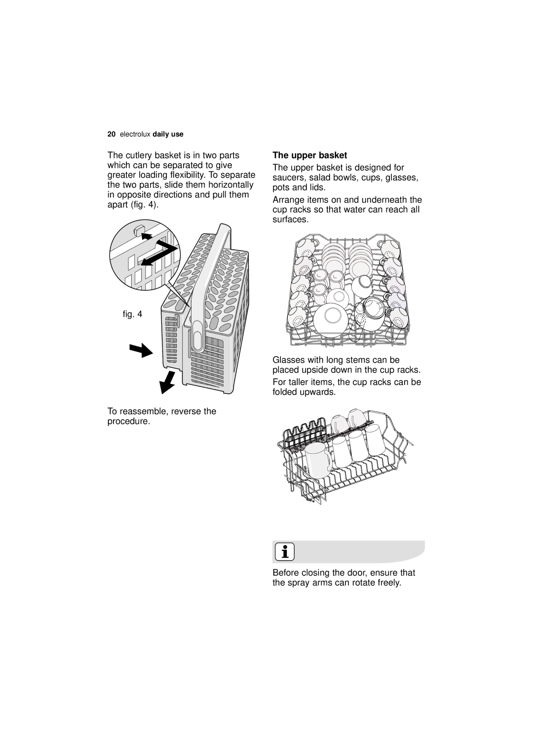 Electrolux ESL 66010 user manual Upper basket 