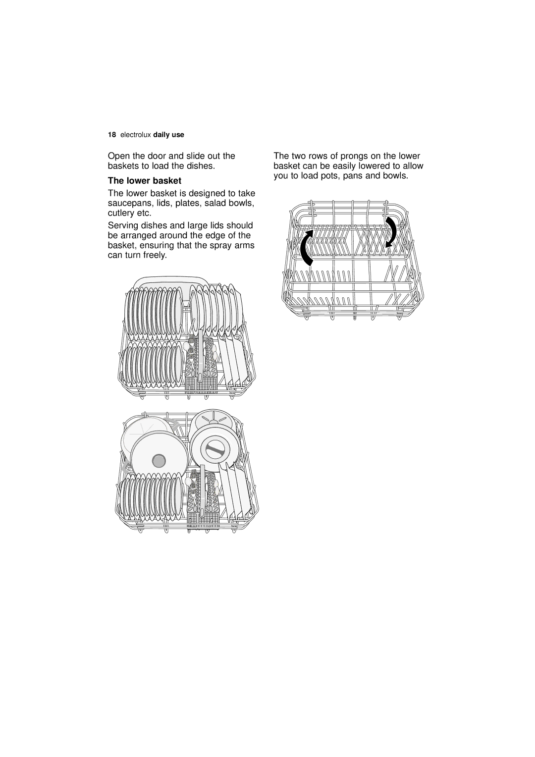 Electrolux ESL 66910 user manual Lower basket 