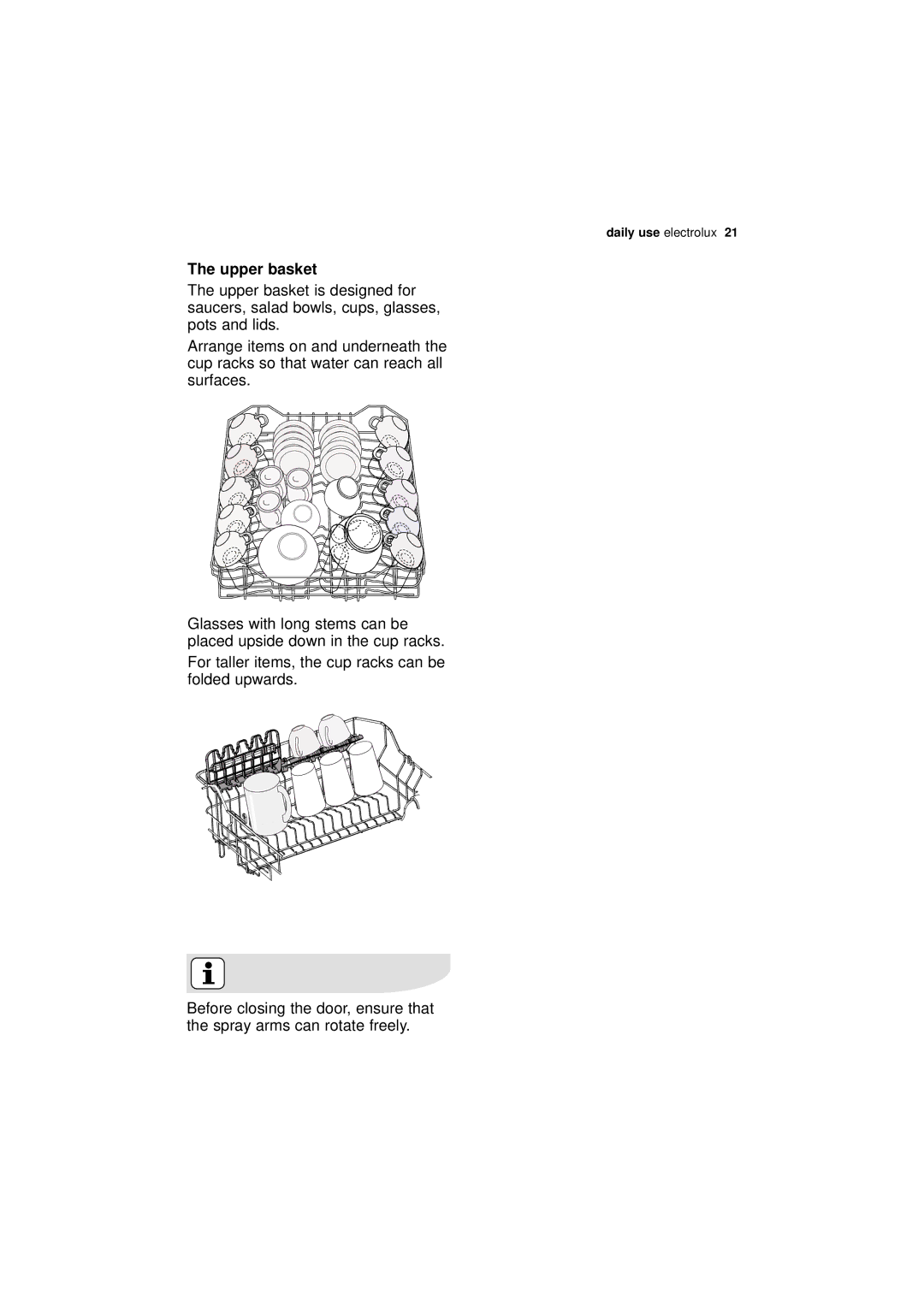 Electrolux ESL 66910 user manual Upper basket 