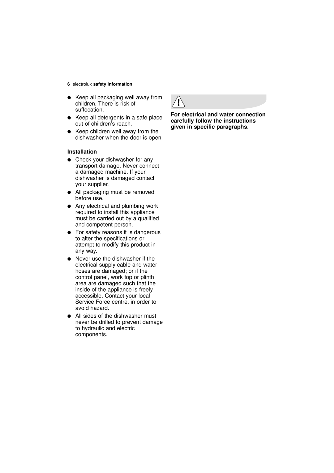 Electrolux ESL 66910 user manual Installation, Electrolux 