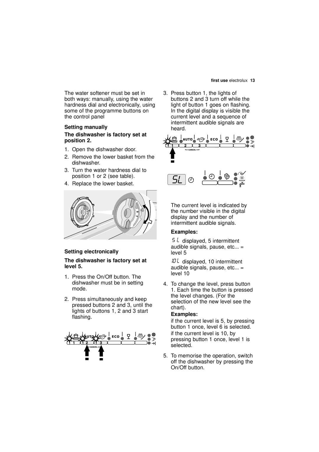 Electrolux ESL 67030 user manual Setting manually, Setting electronically, Examples 