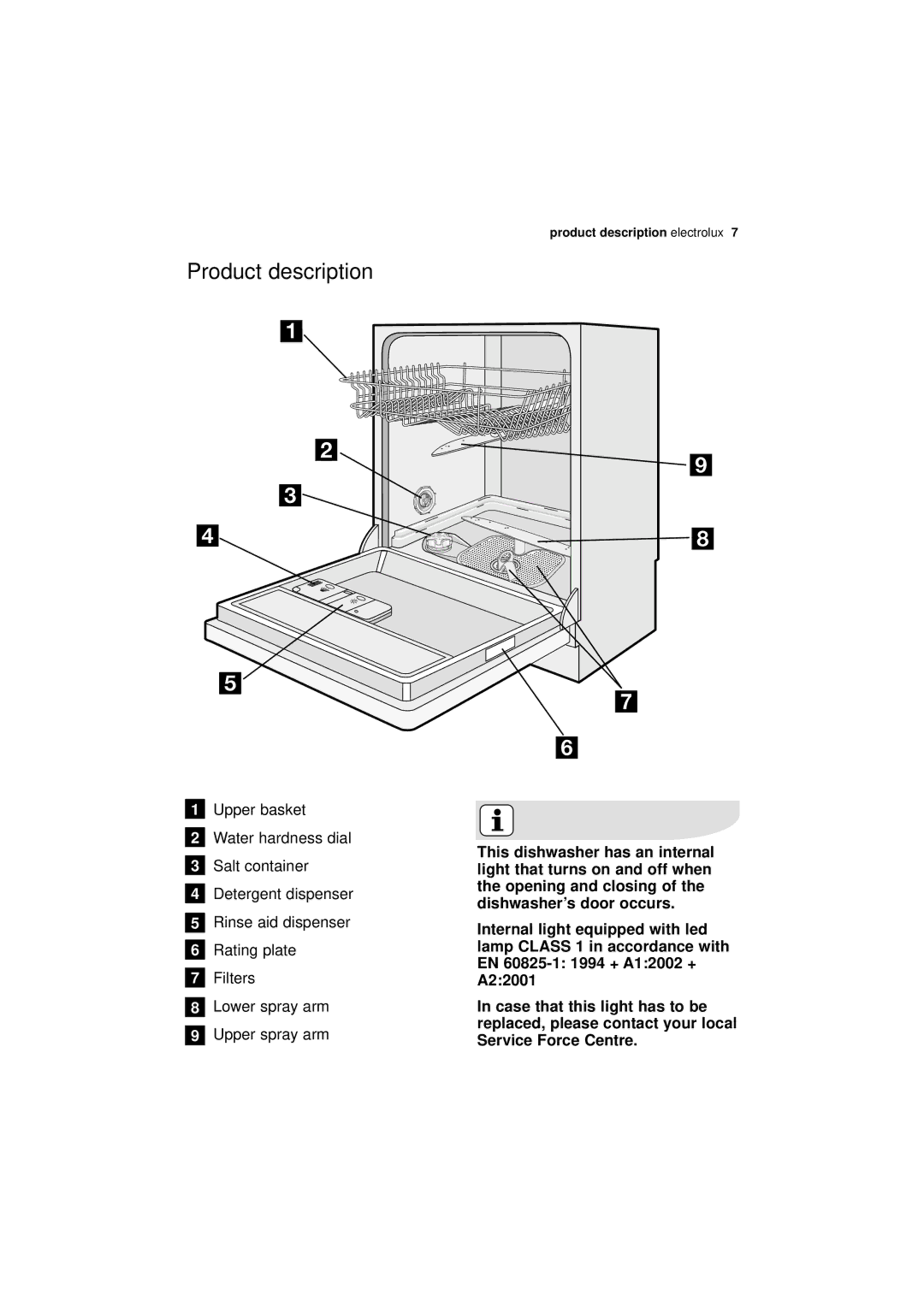 Electrolux ESL 67030 user manual Product description, EN 60825-1 1994 + A12002 + A22001 