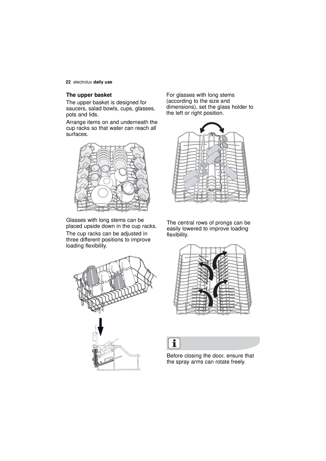 Electrolux ESL 68500 user manual Upper basket 