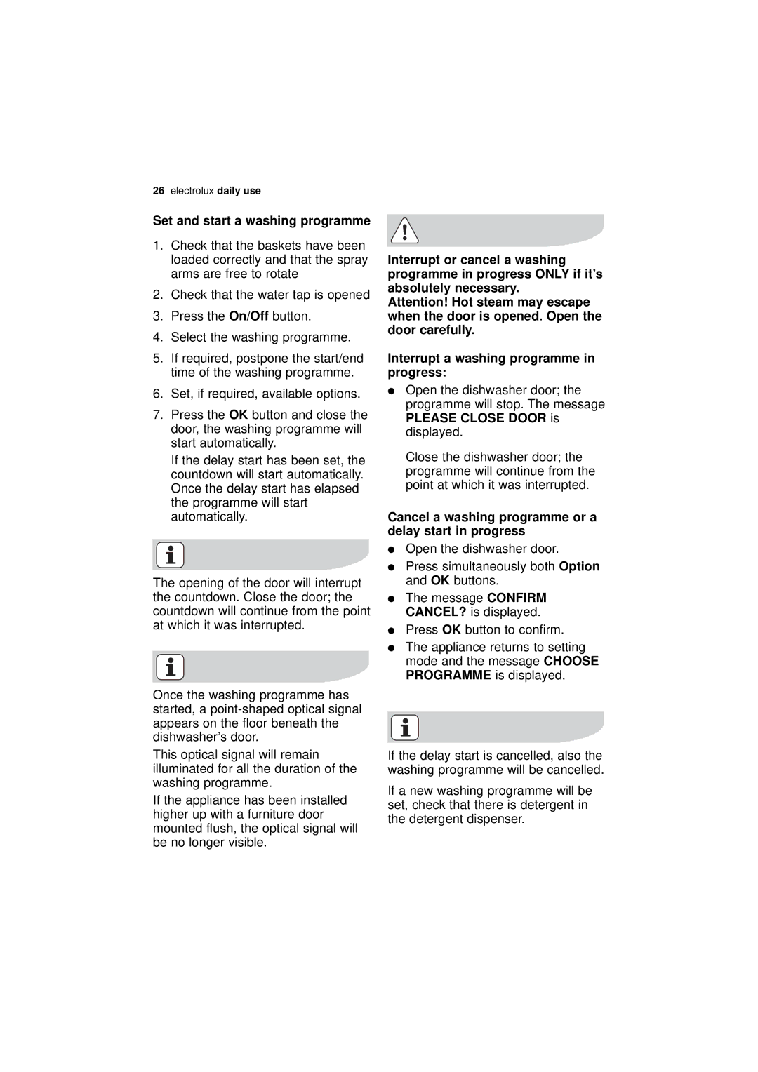 Electrolux ESL 68500 user manual Set and start a washing programme, Cancel a washing programme or a delay start in progress 