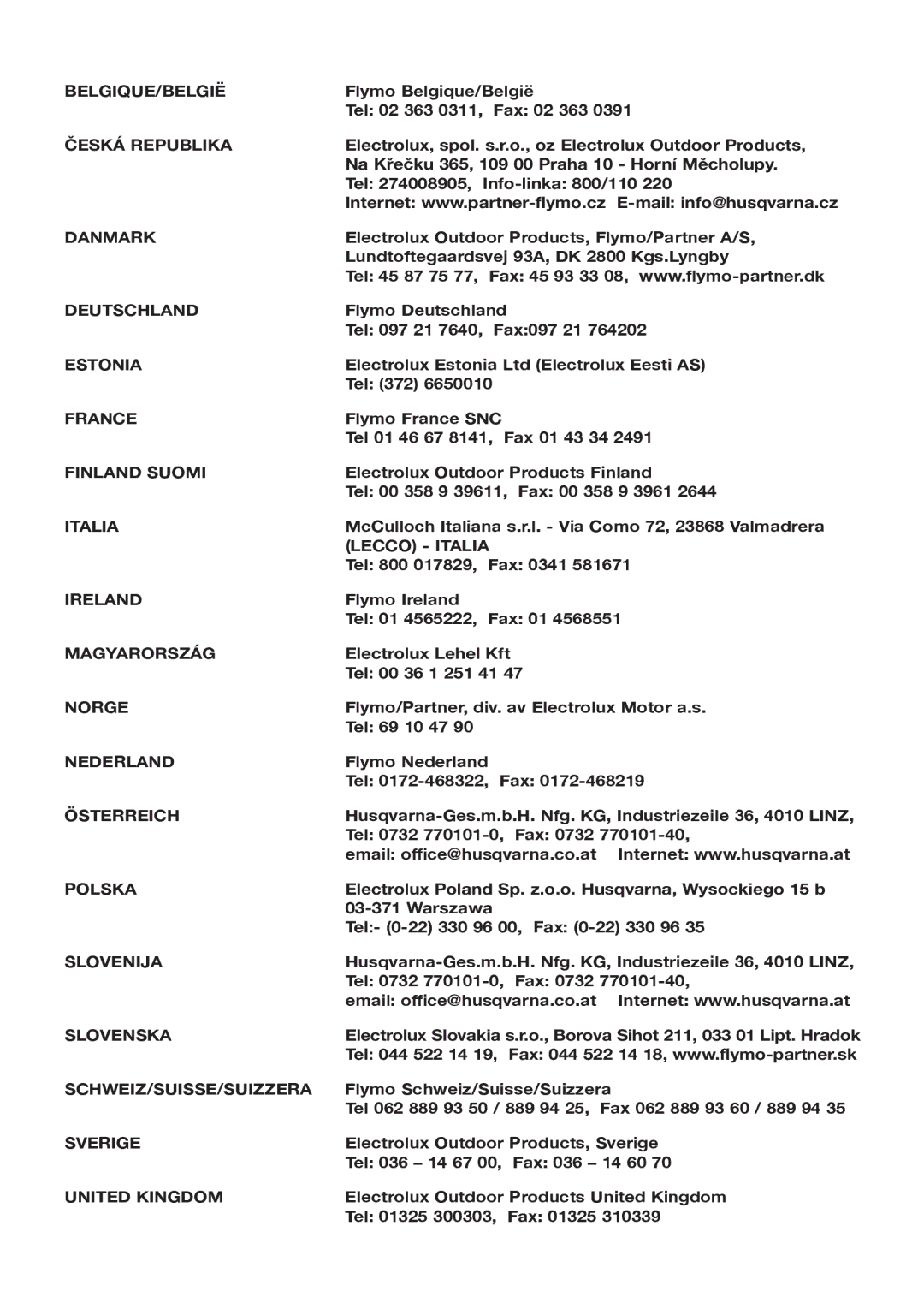 Electrolux ET700, ET500, 96487026200, 96487036200 manual Belgique/België 