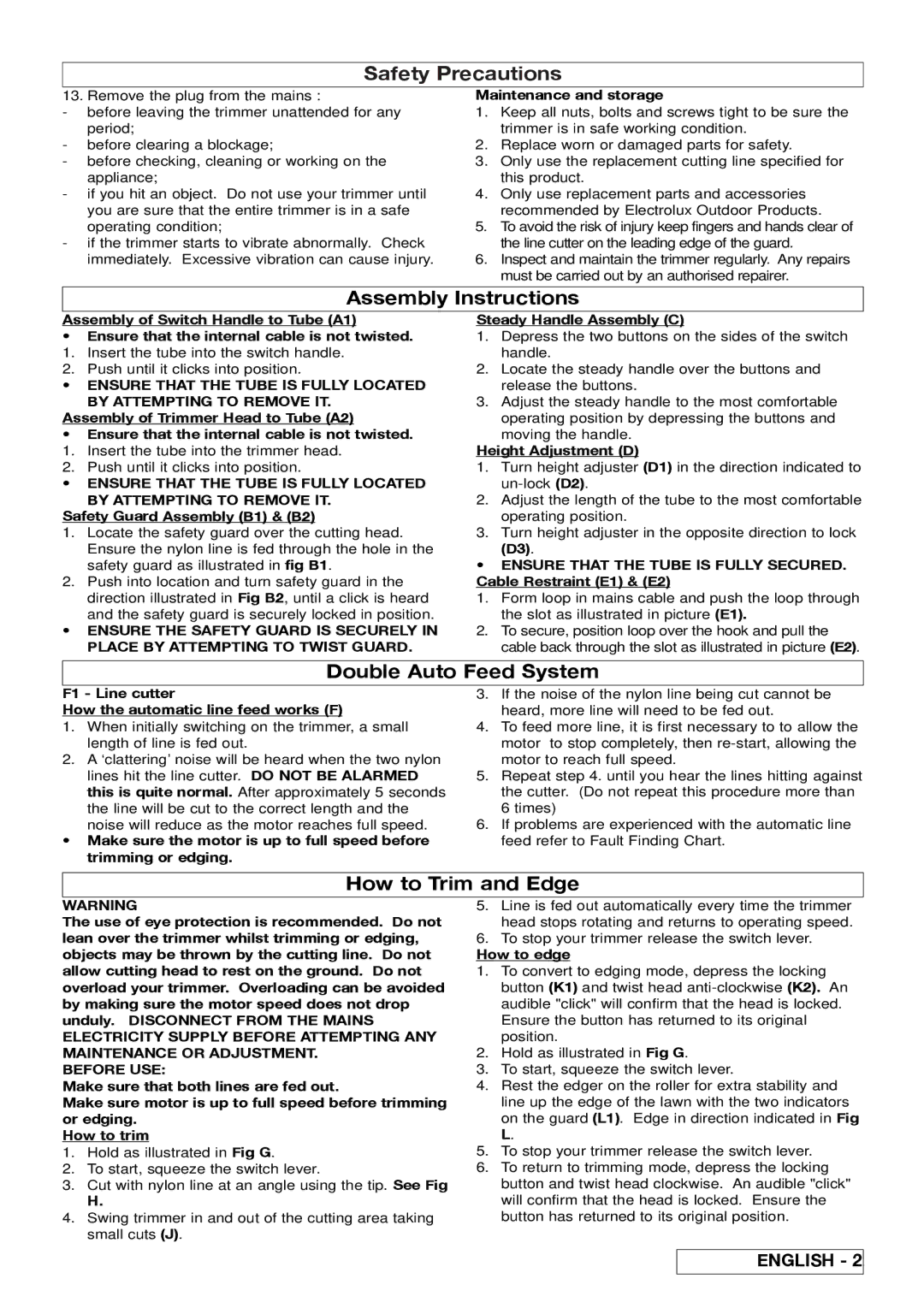 Electrolux ET500, ET700, 96487026200 manual Assembly Instructions, Double Auto Feed System, How to Trim and Edge, Before USE 