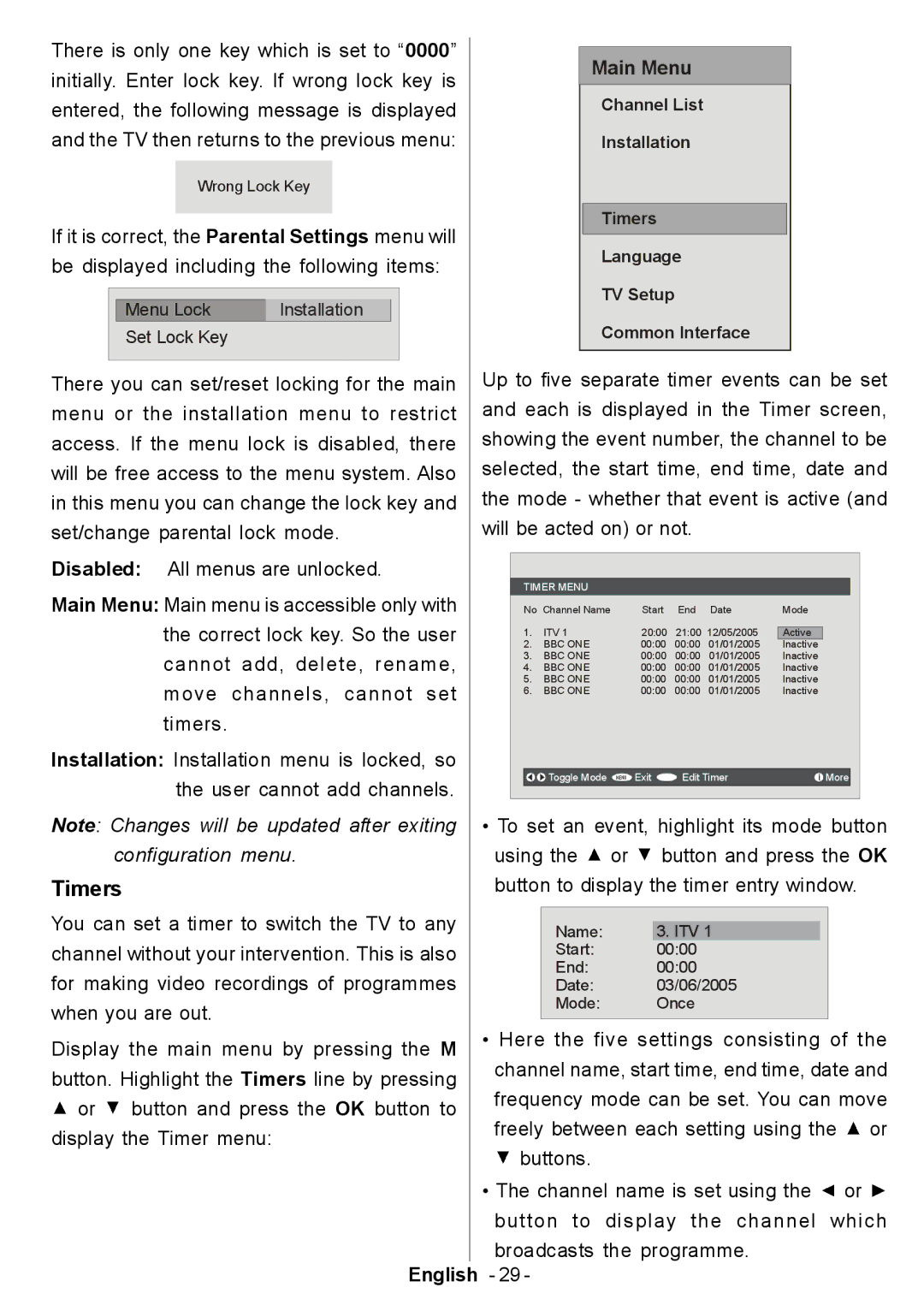 Electrolux ETV45000X user manual Timers, Main Menu 