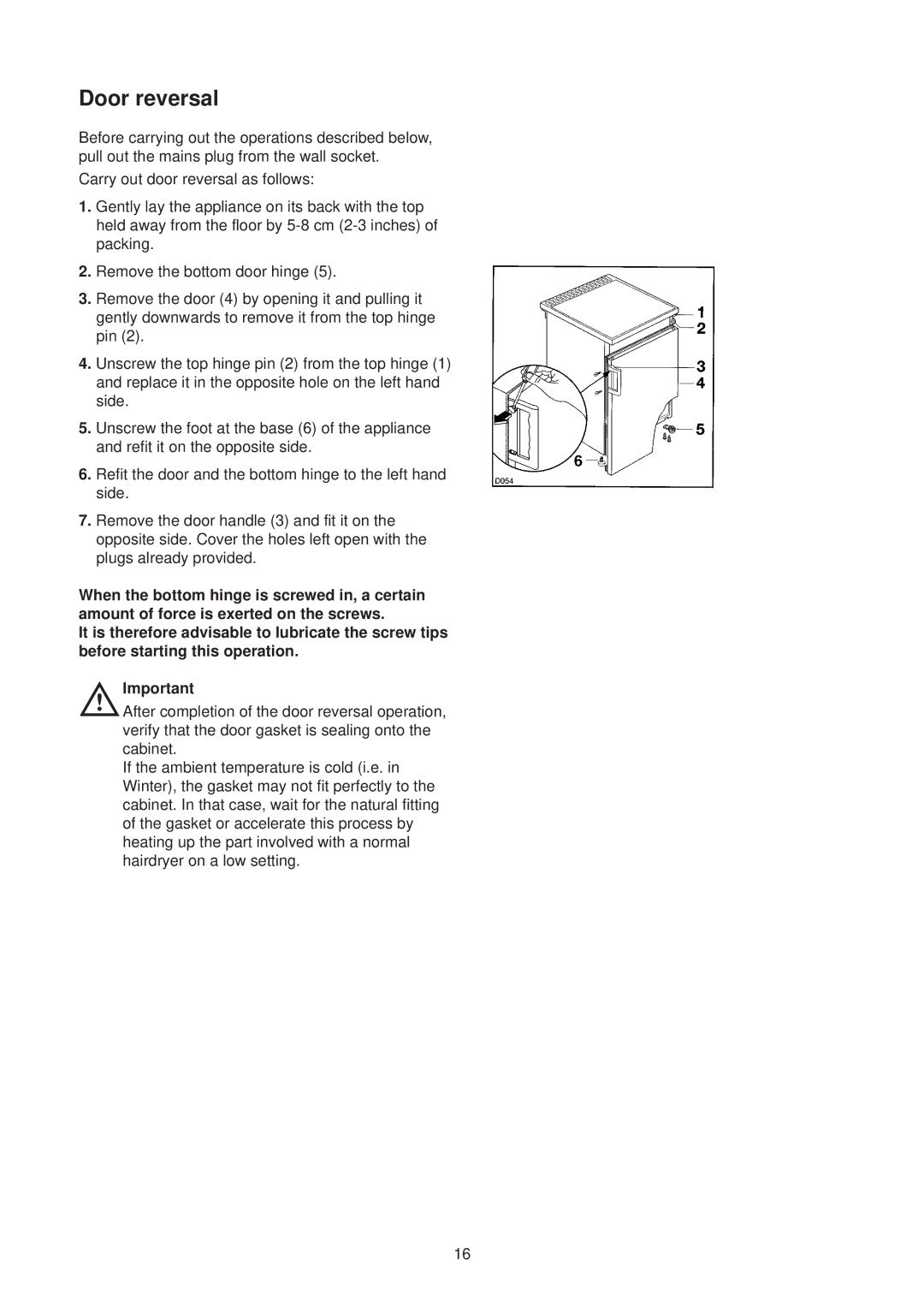 Electrolux EU 1130 T manual Door reversal 