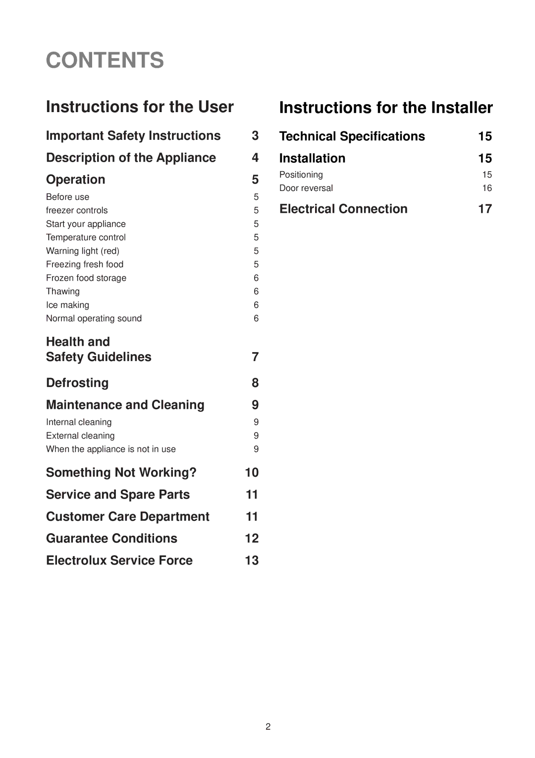 Electrolux EU 1130 T manual Contents 