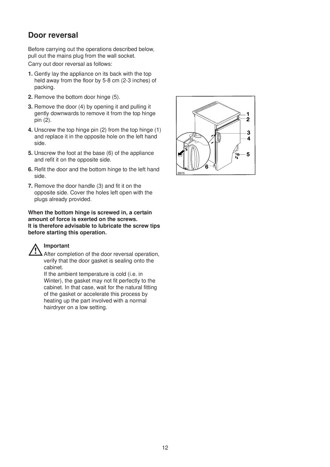 Electrolux EU 1322 T manual Door reversal 