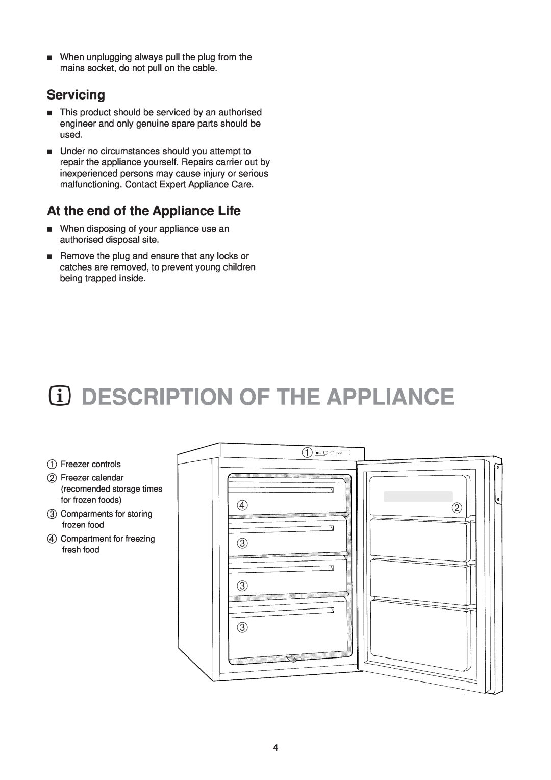 Electrolux EU 1322 T manual Description Of The Appliance, ➀ ➃➁ ➂ 