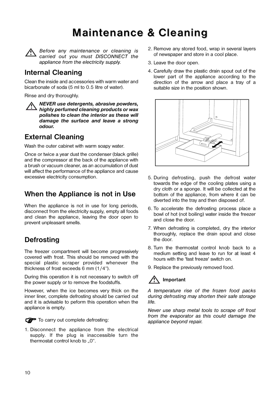 Electrolux EU 1341 T manual Maintenance & Cleaning, Internal Cleaning, External Cleaning, When the Appliance is not in Use 