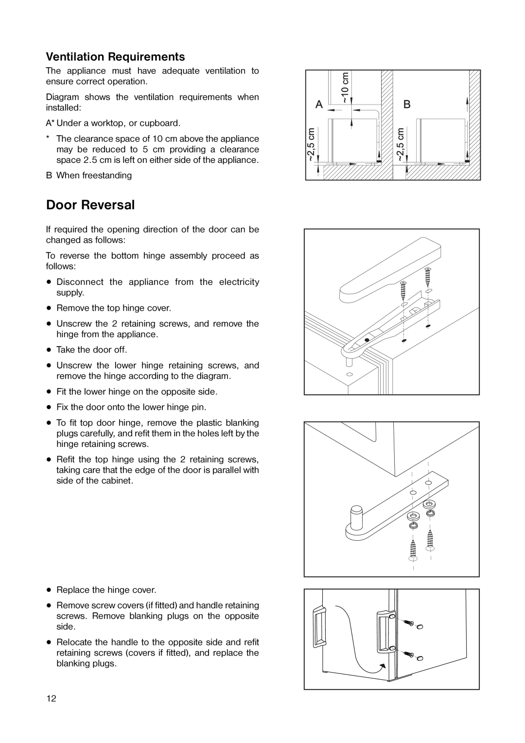 Electrolux EU 5563 C manual Door Reversal, Ventilation Requirements 