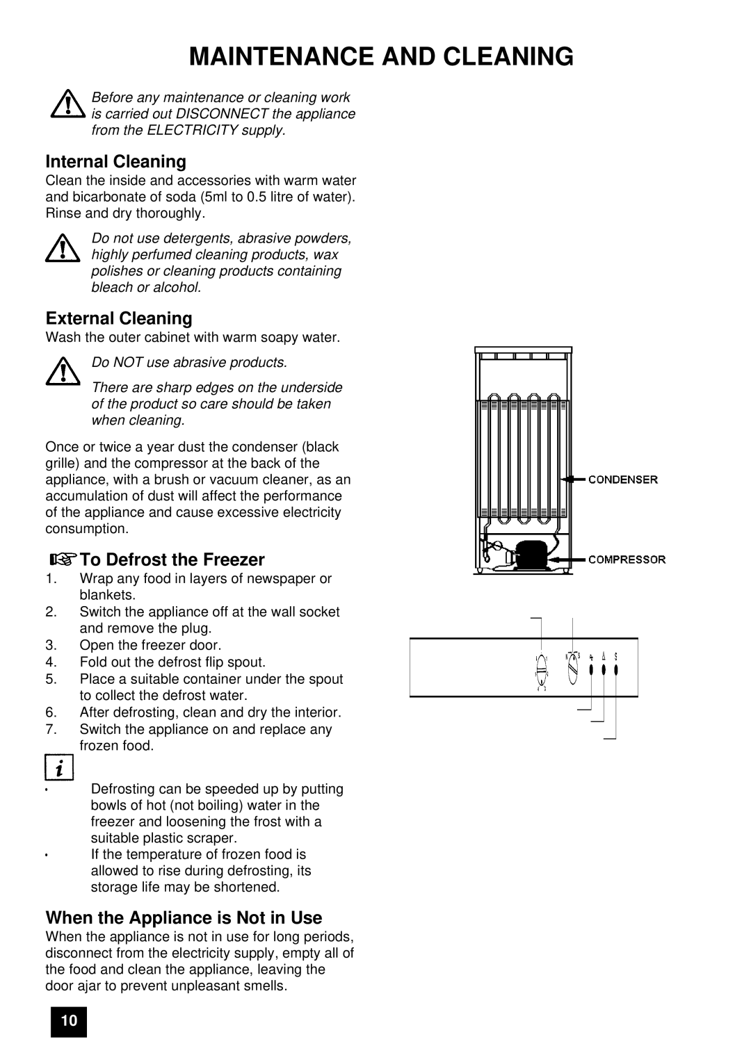 Electrolux EU 6047T / BU Maintenance and Cleaning, Internal Cleaning, External Cleaning, To Defrost the Freezer 