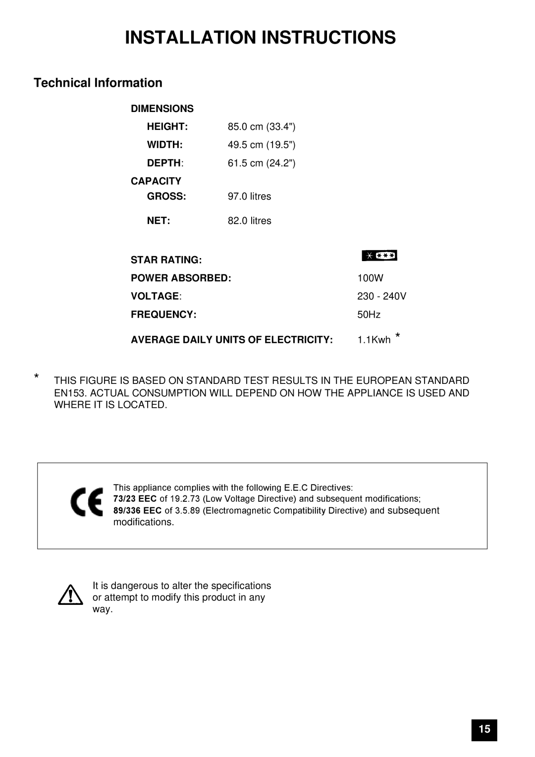 Electrolux EU 6047T / GR, EU 6047T / YE, EU 6047T / BU instruction manual Installation Instructions, Technical Information 