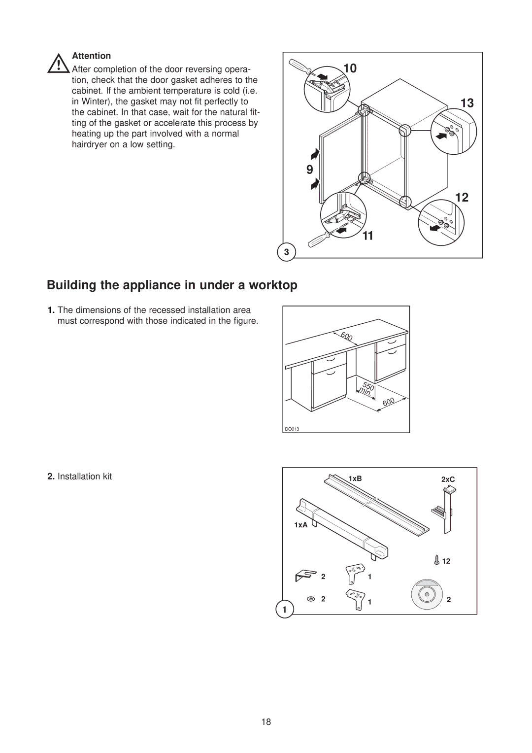 Electrolux EU 6134 U instruction manual Building the appliance in under a worktop, Min 