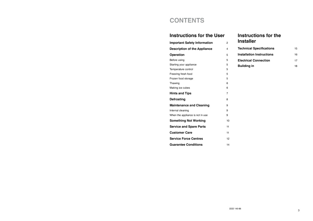 Electrolux EU 6233 I manual Contents 