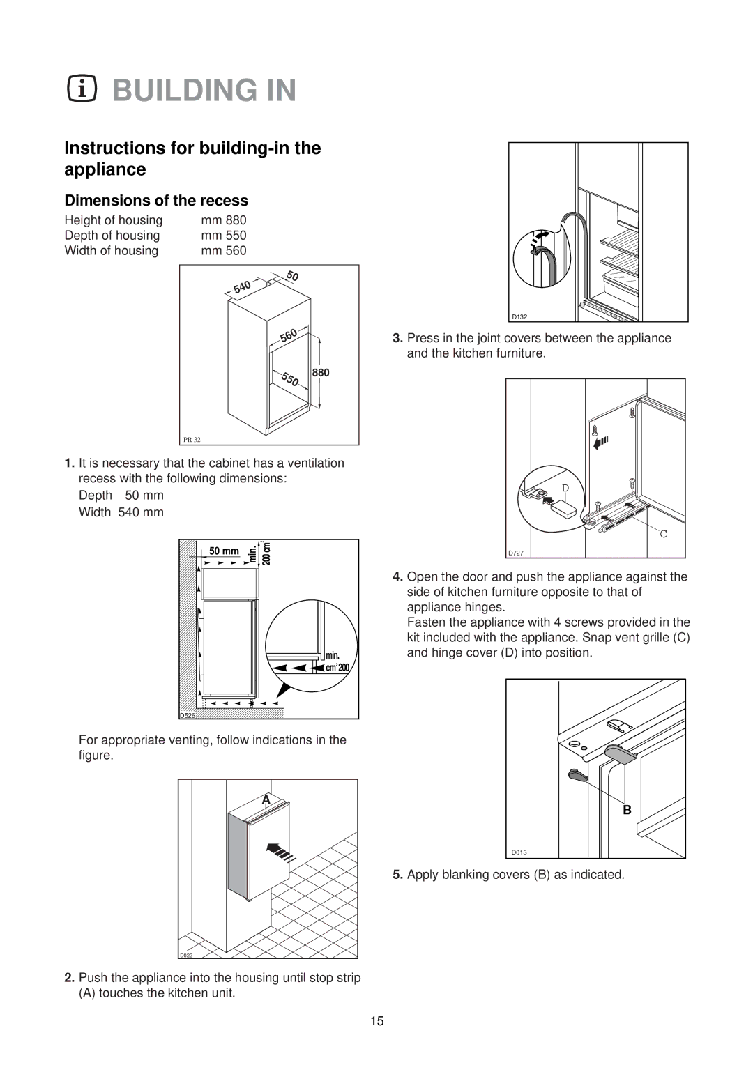 Electrolux EU 6233 manual Building, Instructions for building-in the appliance 