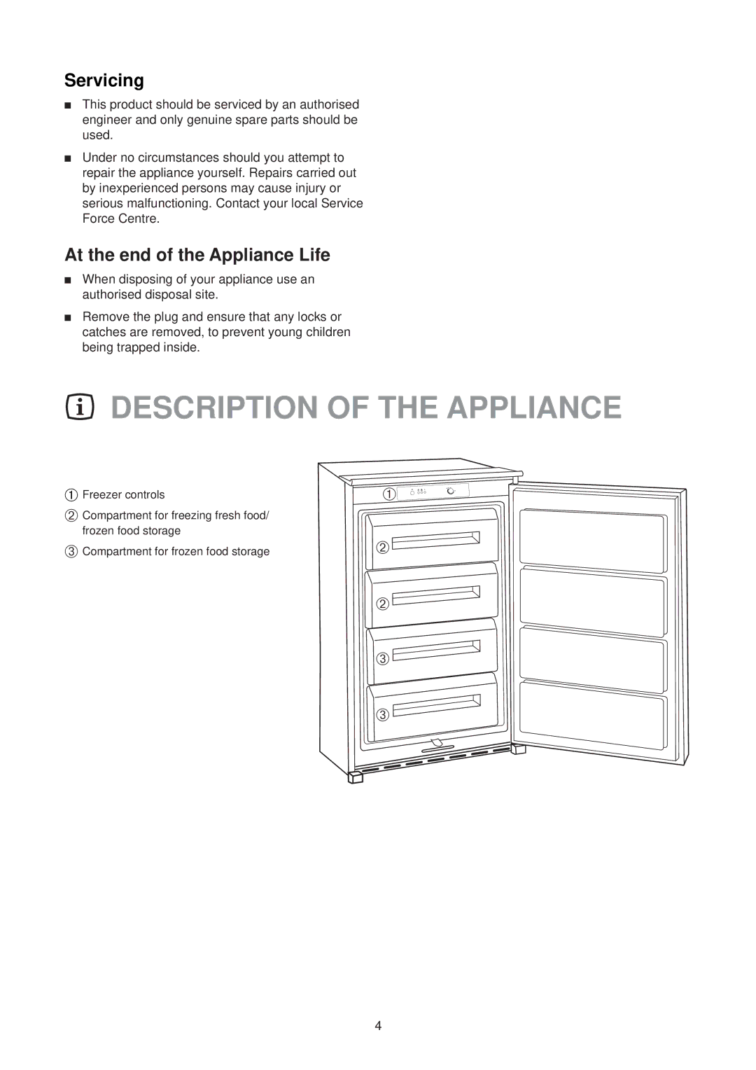 Electrolux EU 6233 manual Description of the Appliance, Servicing, At the end of the Appliance Life 