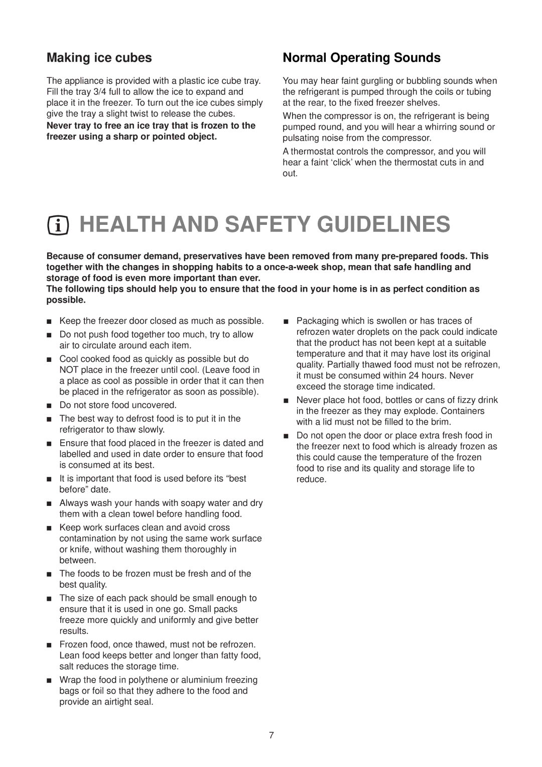 Electrolux EU 6233 manual Health and Safety Guidelines, Making ice cubes, Normal Operating Sounds 