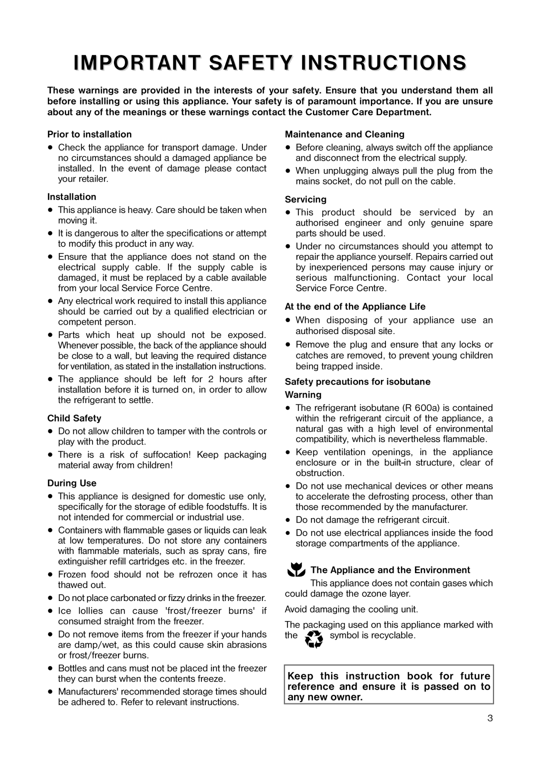 Electrolux EU 6241 T manual Important Safety Instructions 