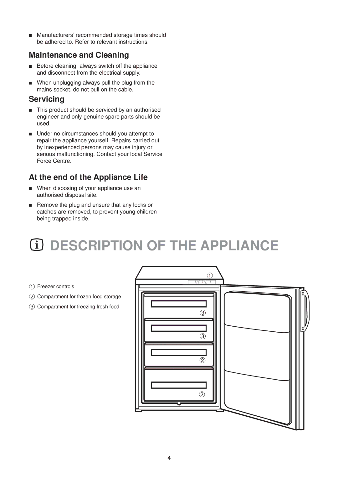 Electrolux EU 6339T manual Description of the Appliance, Servicing, At the end of the Appliance Life 