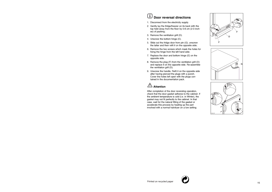 Electrolux EU 6938 C manual Door reversal directions 