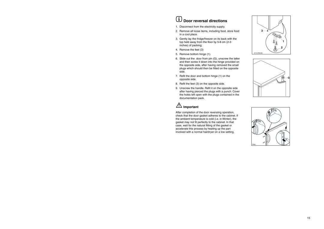 Electrolux EU 7120/1 C manual Door reversal directions 