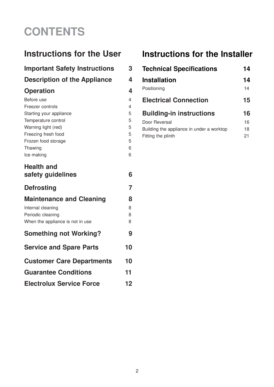 Electrolux EU6136 U manual Contents 