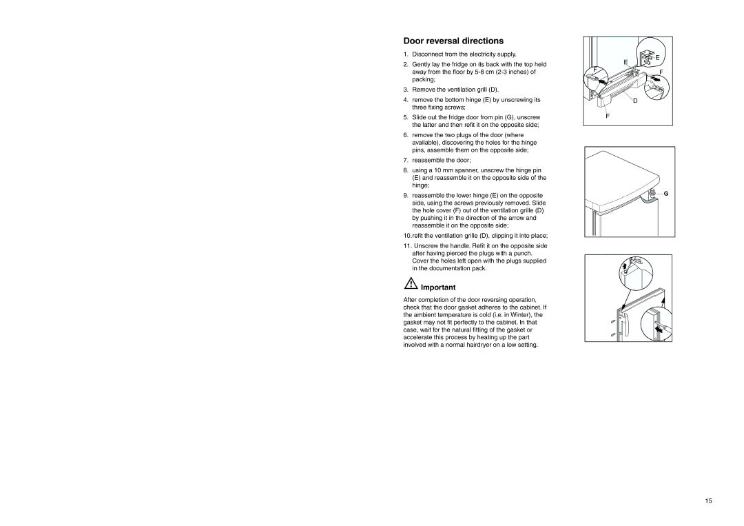 Electrolux EUC 2325 X manual Door reversal directions 