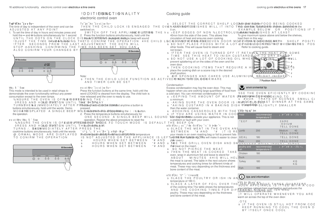 Electrolux EUEE63CK, EPEE63CS, EPEE63CK, EOEM61CS, EUEE63CS, EOEE63CS, EOEE62CS, EOEE62CK, EDEE63CS user manual Cooking guide 