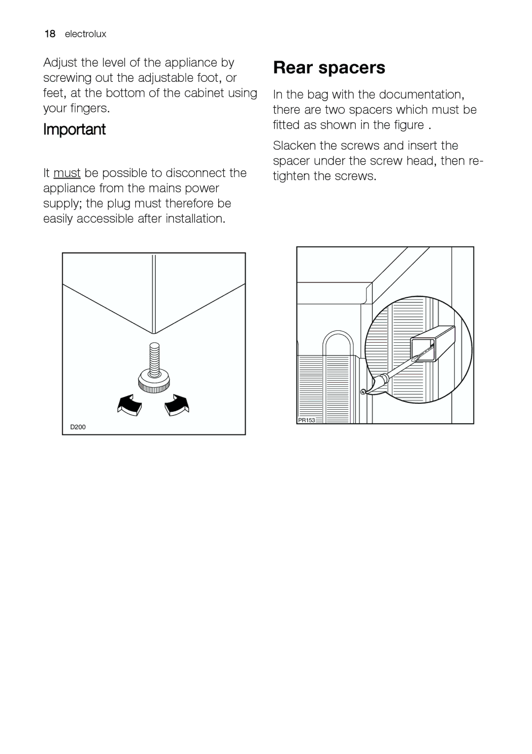 Electrolux EUF 23292 W manual Rear spacers 