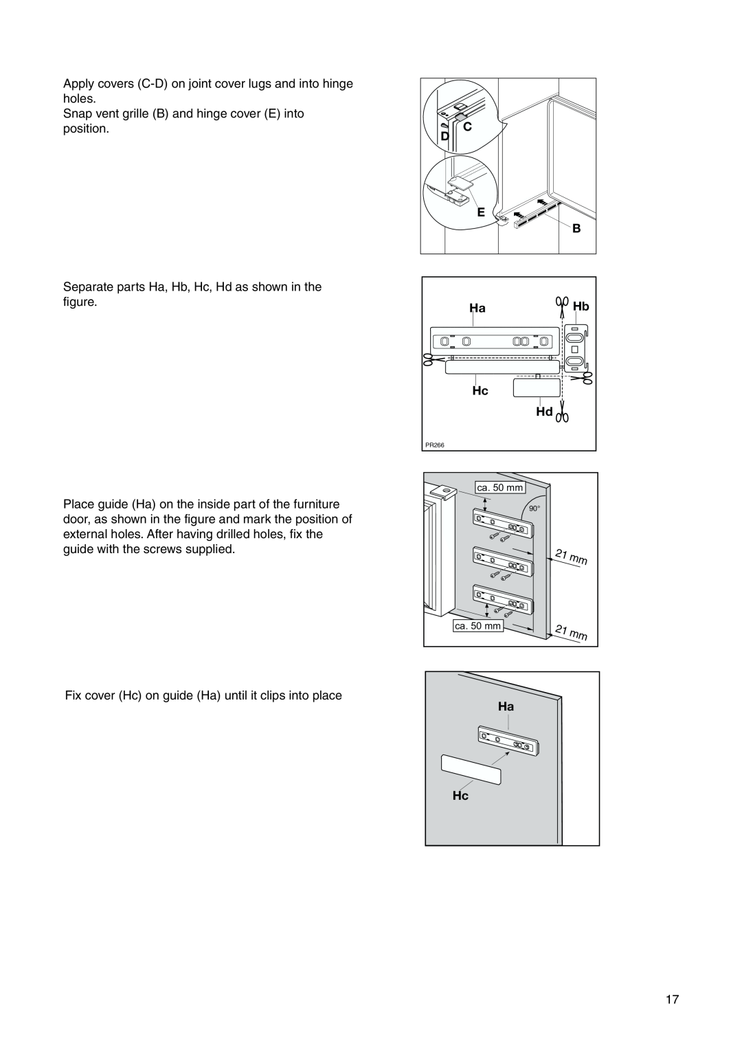 Electrolux EUF 23800 user manual Apply covers C-D on joint cover lugs and into hinge holes 